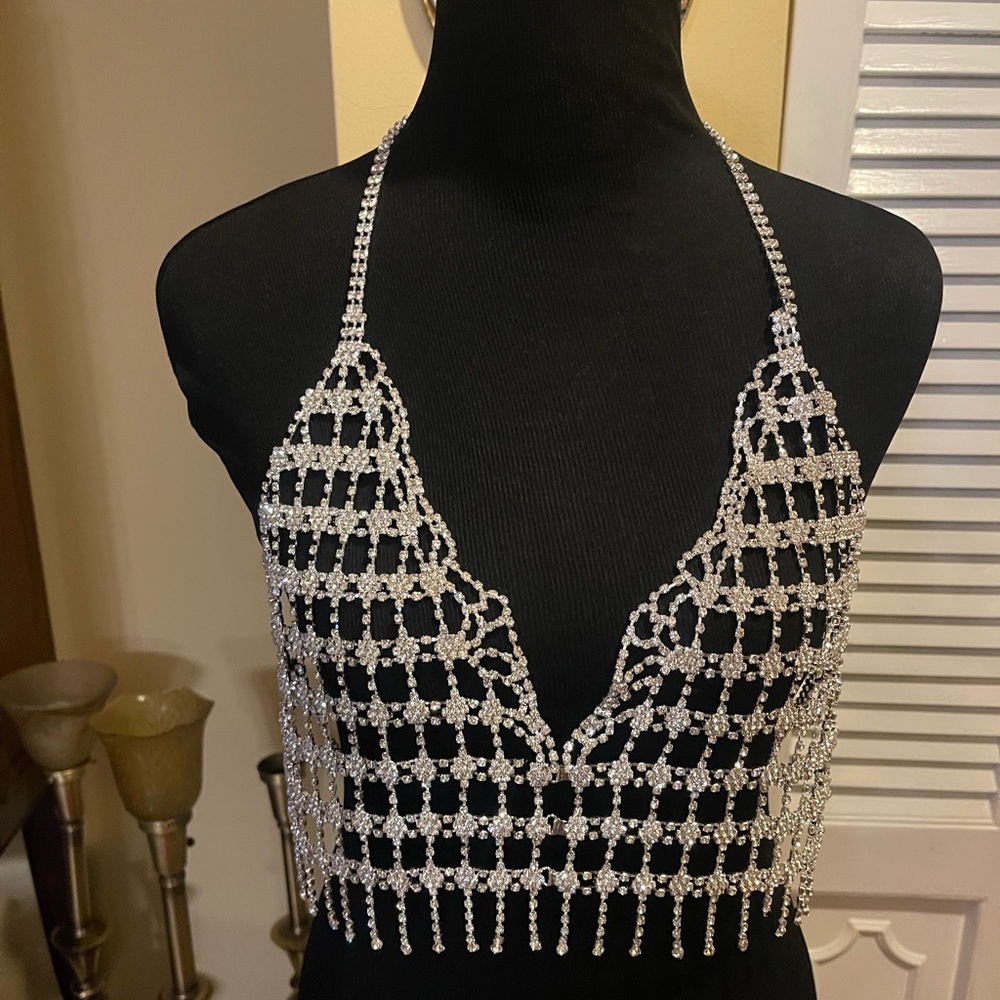 Natasha Rhinestone Body Jewelry/Bralette - One size fits most.